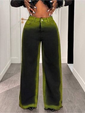 Women’s High-Waist Wide Leg Ombre Jeans - Green